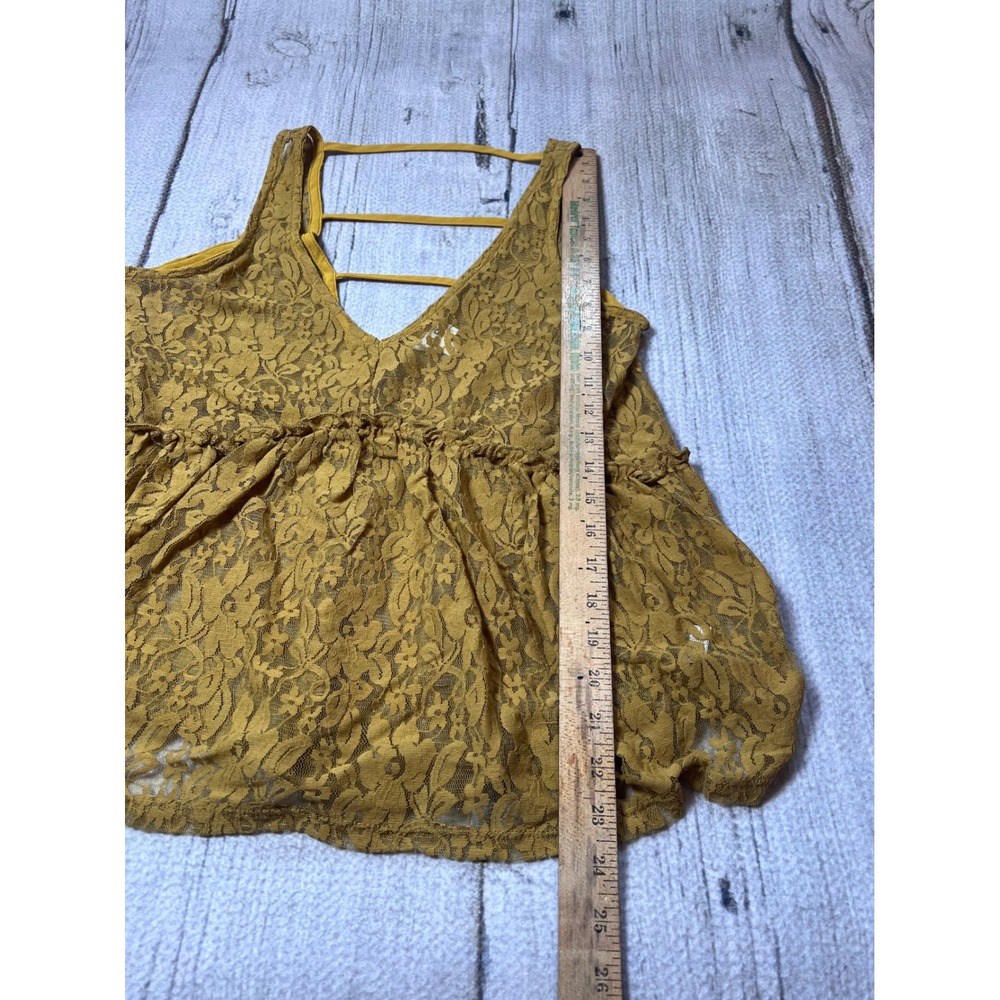 H.I.P. Lace Peplum Tank Top Womens Medium Mustard Yellow Boho Strappy Back - Picture 4 of 5